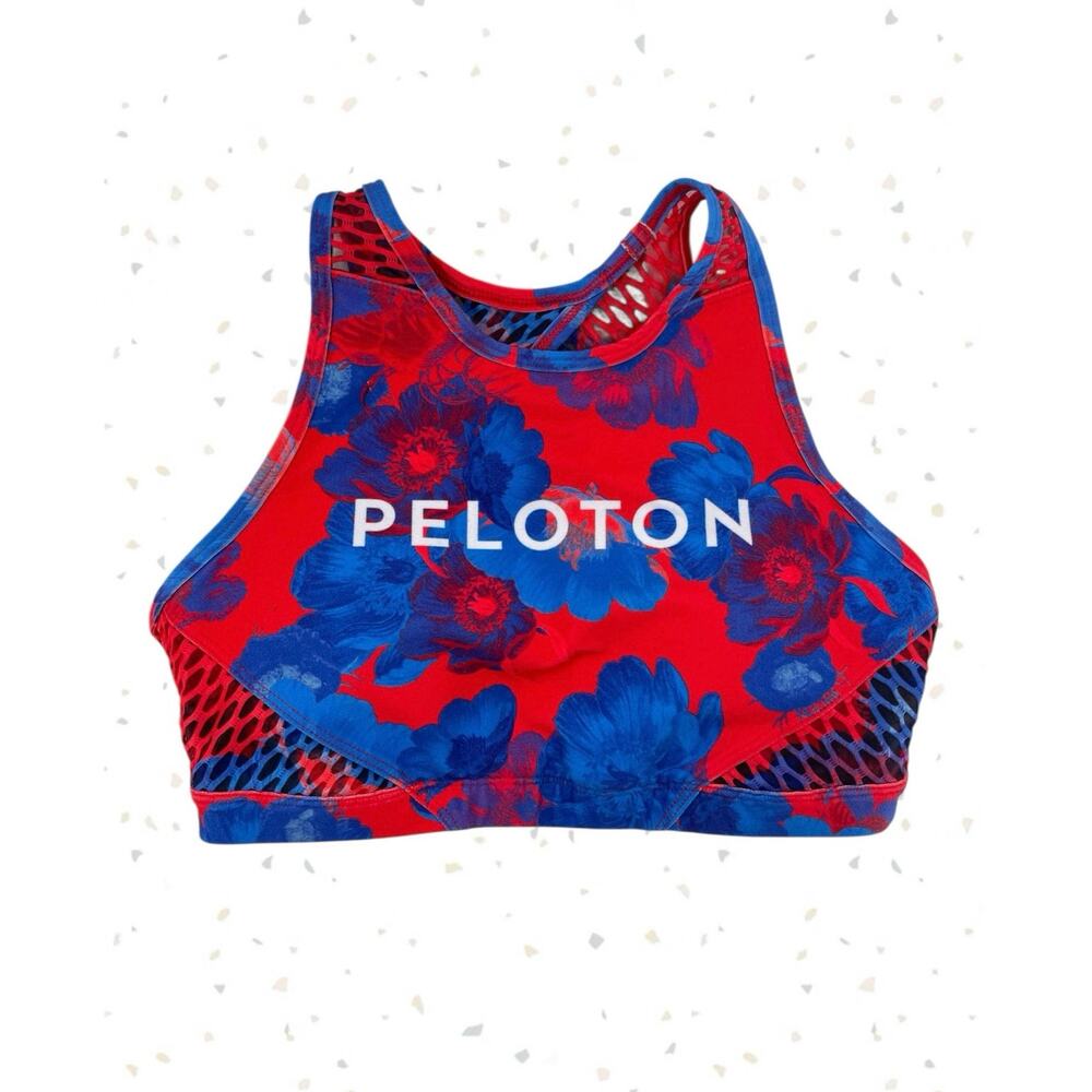 Peloton Emma Lovewell WITH Red Blue Floral Sports Bra Wear It To Heart Women’s S